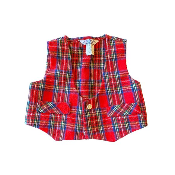 Vintage Little Goodies Red Plaid Wool Blend Kids Vest XL 24M By Good Lad Made In - Picture 1 of 5